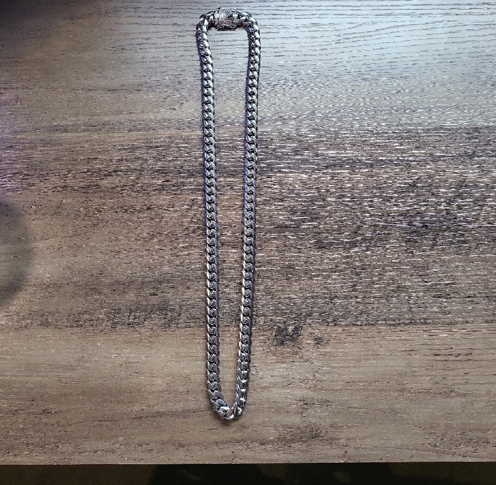 Silver Stainless Steel Chain CZ's In Clasp 30 Inches